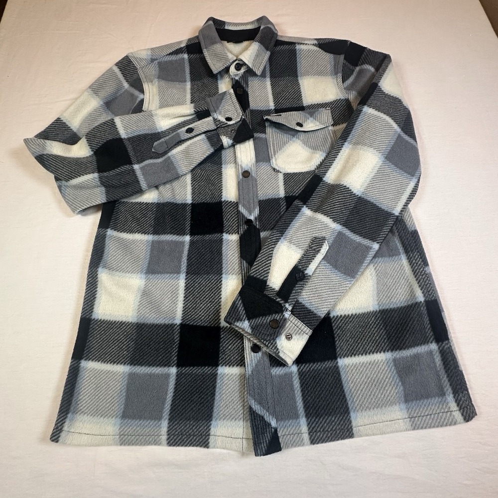 O'neill Men's Super Fleece Icecap Flannel Snap Button Long Sleeve Black White S - Picture 2 of 11